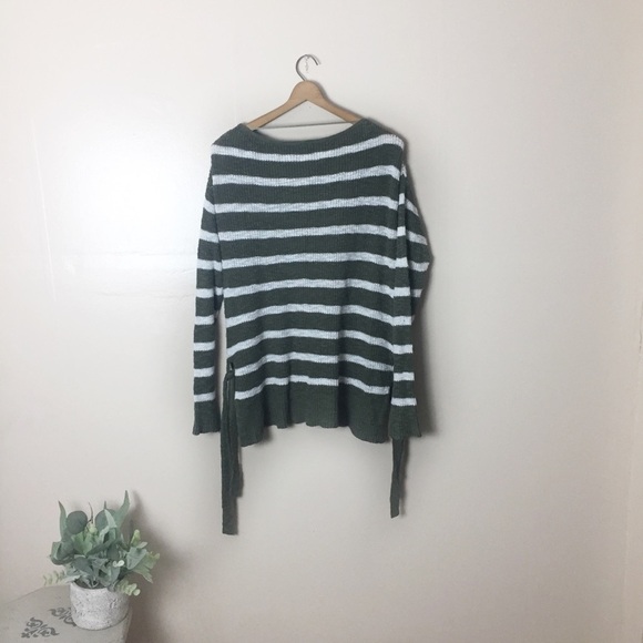 [Caslon] Olive Green & White Striped Sweater - Picture 7 of 8